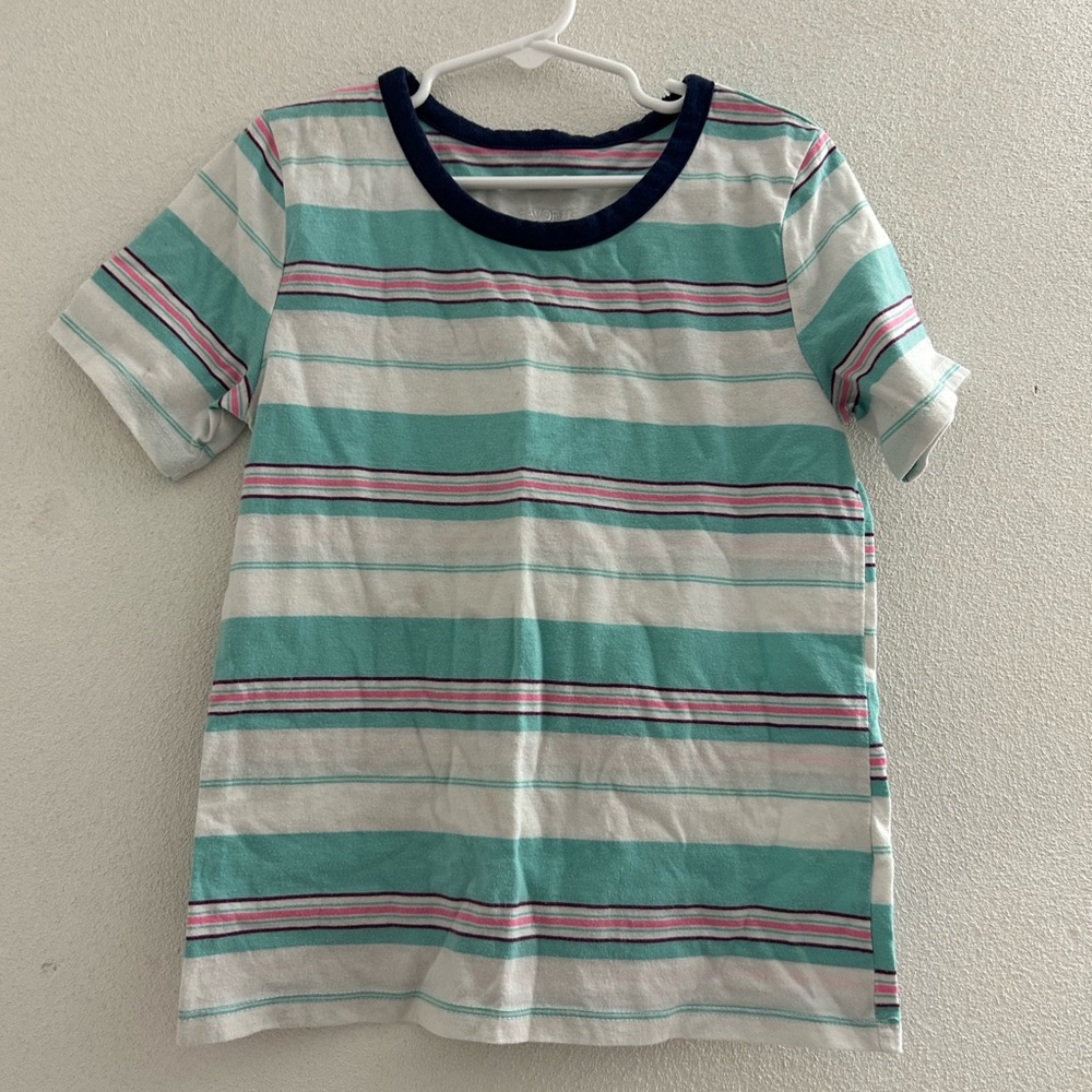 SO Aqua, White & Navy Striped Short Sleeve Tee